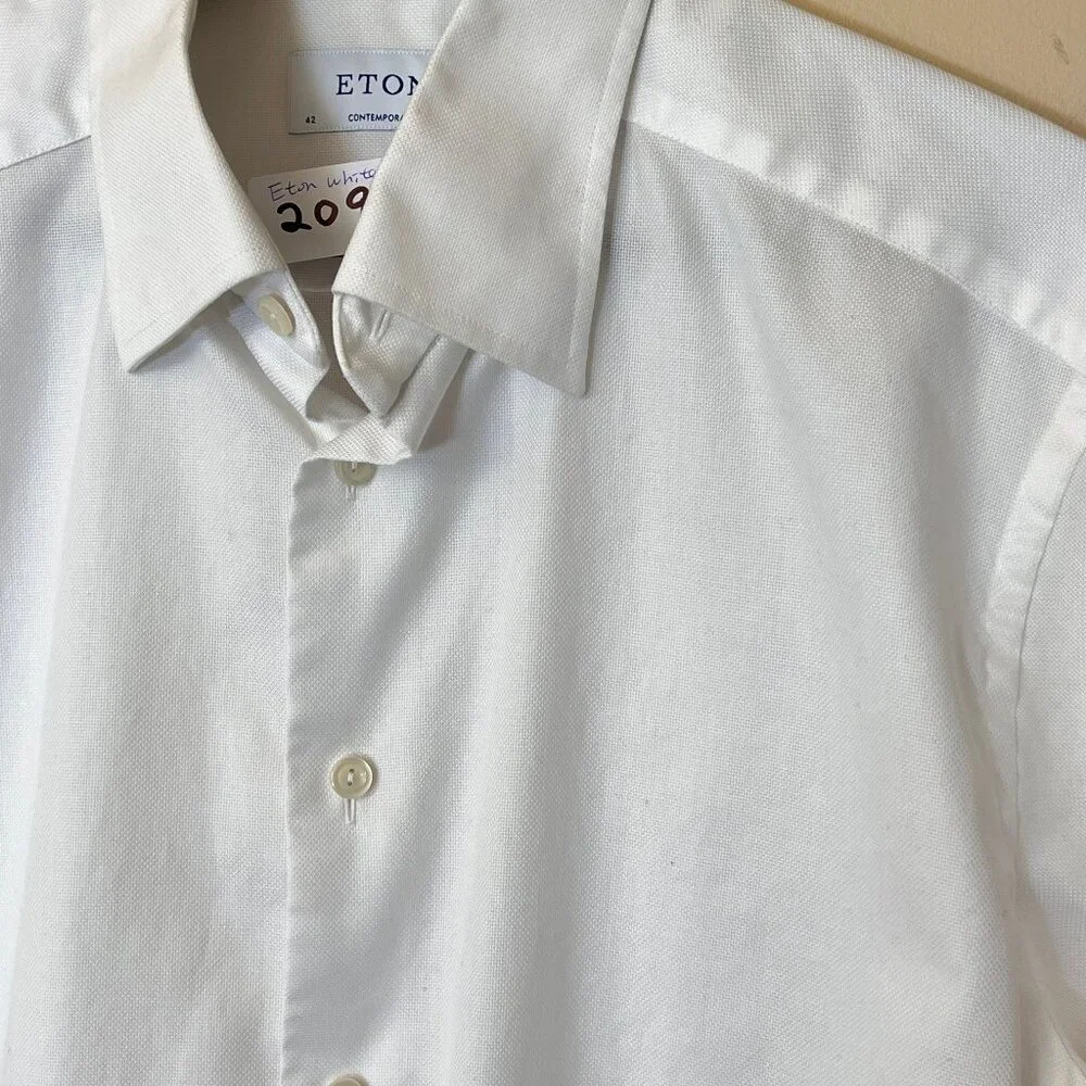 Eton Contemporary Button Up Dress Shirt - Men's Size 42/16.5 - White - Picture 7 of 14